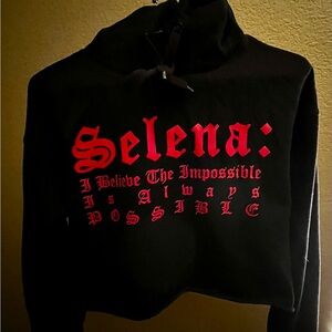 Black Cowl Neck Sweater with Red Lettering